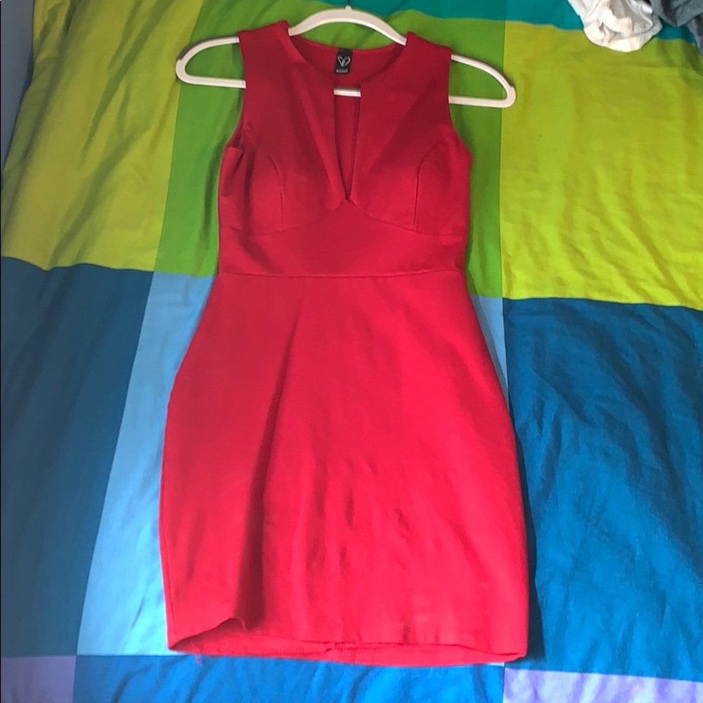 Red bodycon deep V minidress